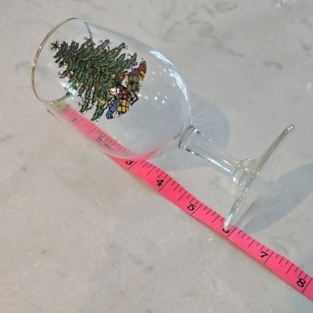 SET OF 8 Spode Christmas Tree Wine Glasses 22k Gold Rim 6.5